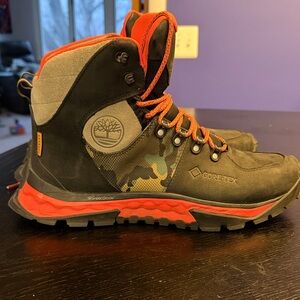 Men's Timberland Solar Ridge GTX GoreTex Hiker Boots Black Orange Nubuck Camo